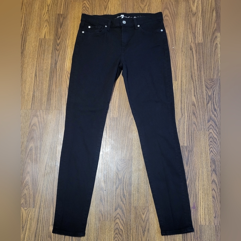 7 For All Mankind Black Skinny Jeans Women’s 29 Stretch Mid-Rise Designer Denim